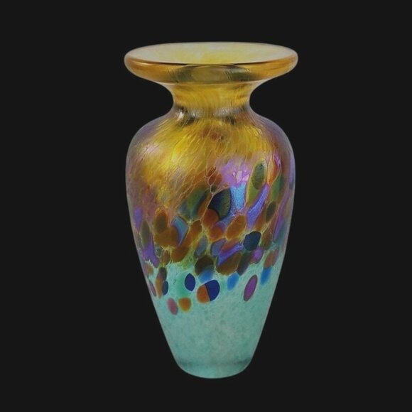 Very Small Robert Held Signed Iridescent Studio Art Glass Bud Vase - Picture 1 of 14
